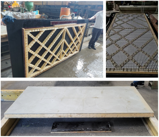 Steps for manufacturing a textile-reinforced wood-concrete composite panel as proof of concept